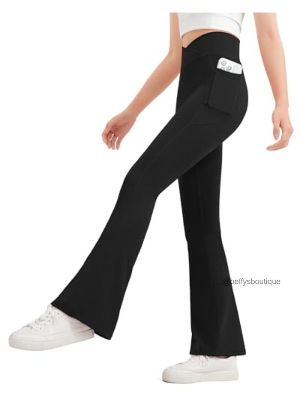Girls Flare Bell Bottom Yoga Leggings High Waist with Pockets